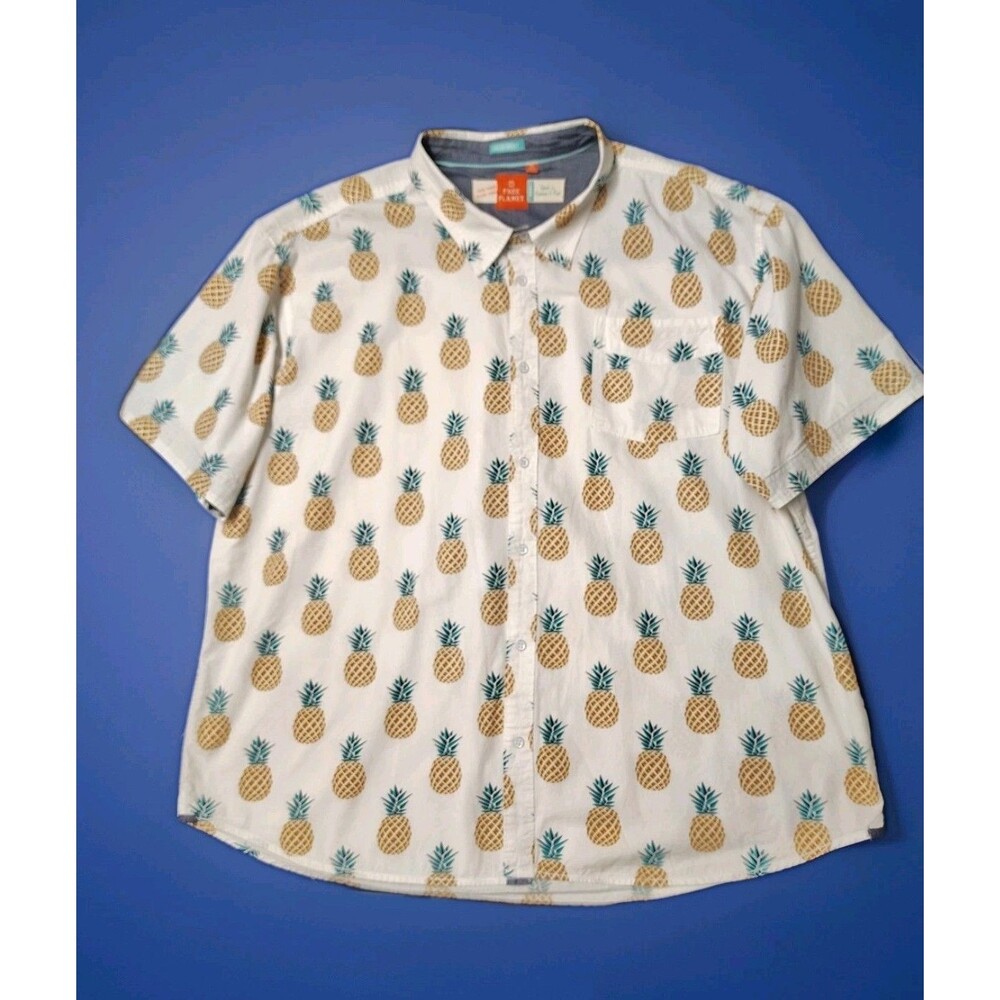 Free Planet Hawaiian Shirt Mens 4X Pineapple Tropical Aloha Beach Coastal Cotton